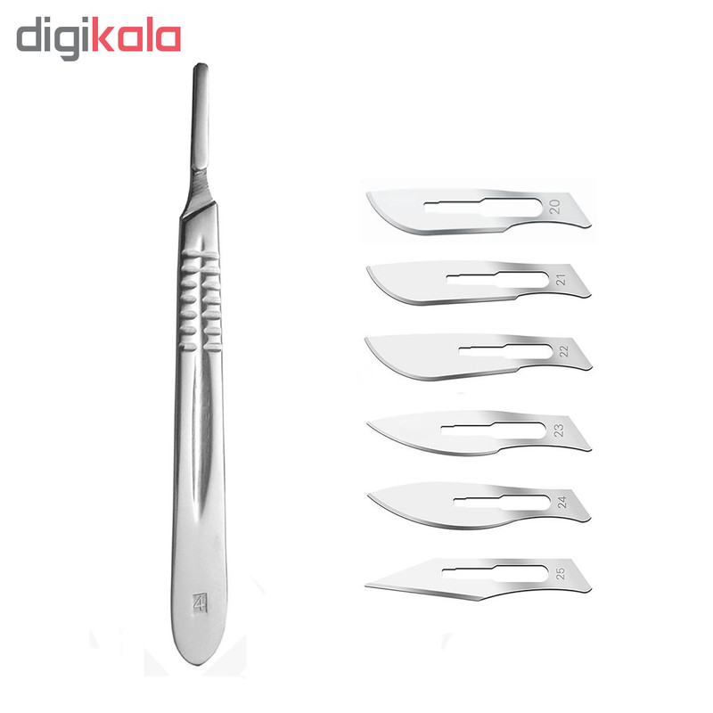 دسته تیغ جراحی شماره 4 مدل MFN09631 به همراه تیغ استریل هایکو مدل SKJ0069 مجموعه 6 عددی