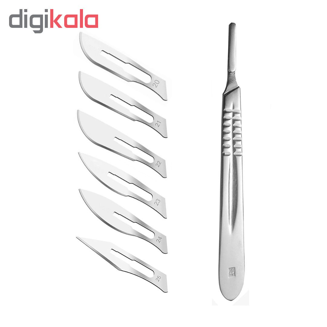 دسته تیغ جراحی شماره 4 مدل MFN09631 به همراه تیغ استریل هایکو مدل SKJ0069 مجموعه 6 عددی