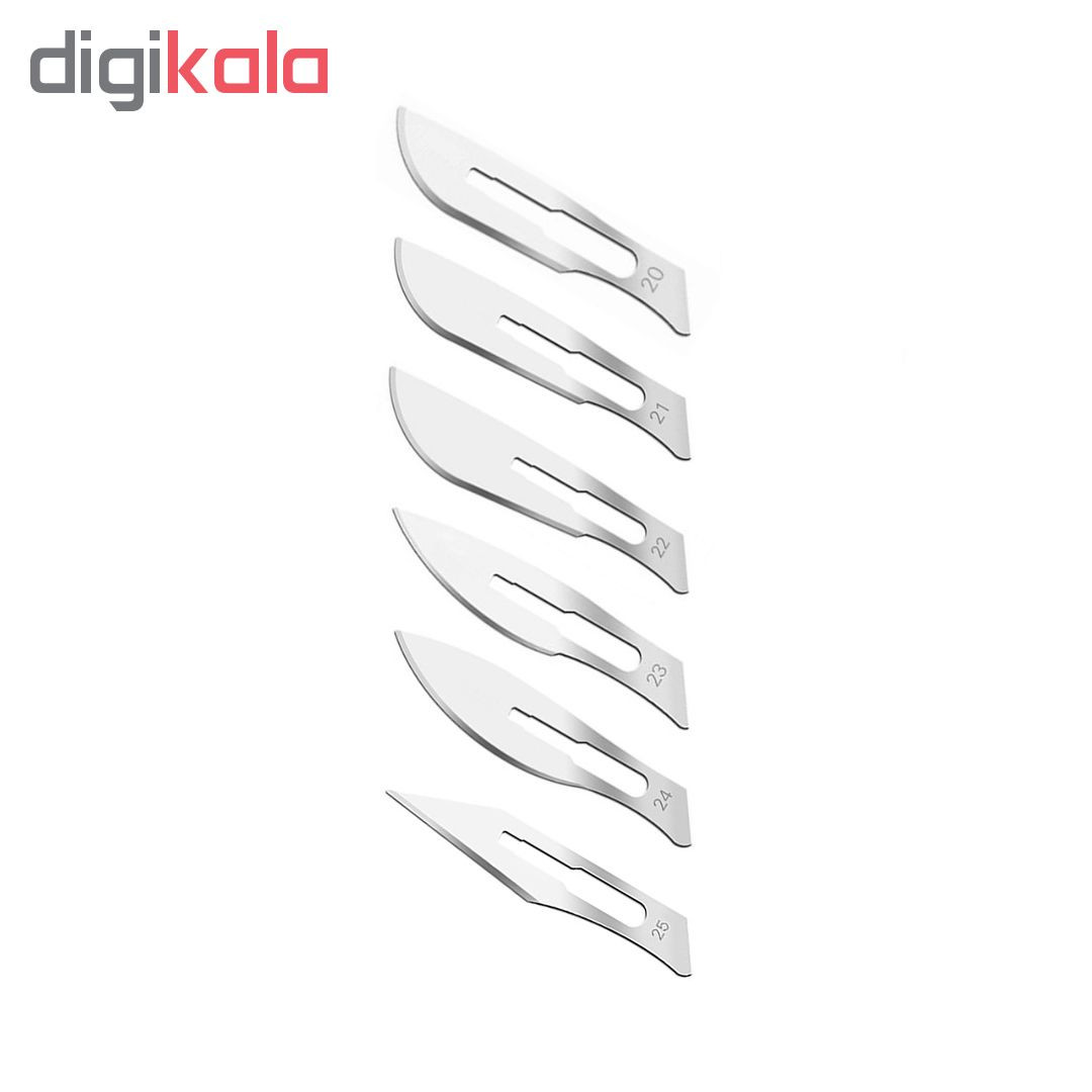 دسته تیغ جراحی شماره 4 مدل MFN09631 به همراه تیغ استریل هایکو مدل SKJ0069 مجموعه 6 عددی