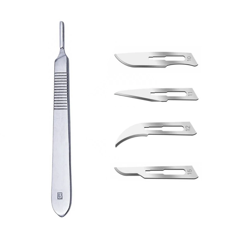 دسته تیغ جراحی شماره 3 مدل FMY01 به همراه تیغ استریل هایکو مدل  SKJ9631 مجموعه 5 عددی
