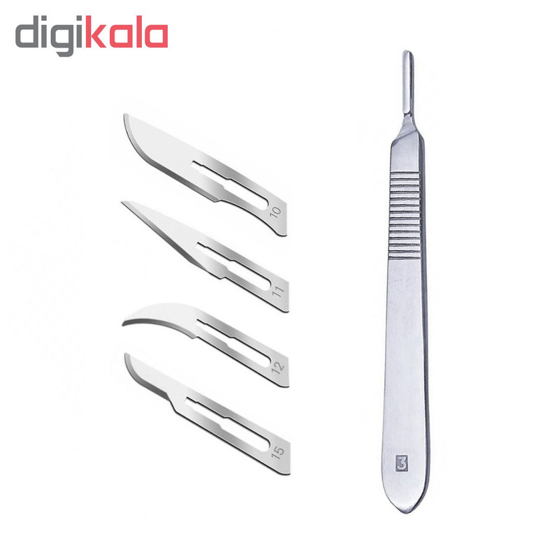 دسته تیغ جراحی شماره 3 مدل FMY01 به همراه تیغ استریل هایکو مدل  SKJ9631 مجموعه 5 عددی