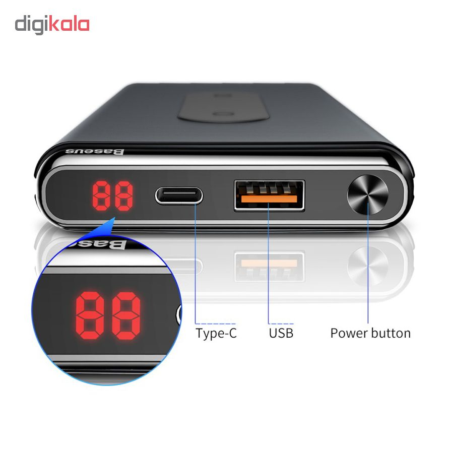 شارژر همراه بی سیم باسئوس مدل WXHSD-D01 ظرفیت 10000 میلی آمپر ساعت