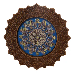 ساعت دیواری چوب و ترمه طرح خورشید