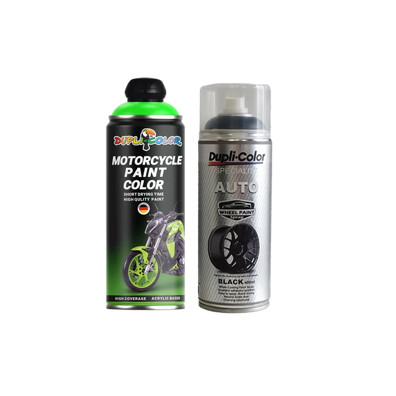 اسپری رنگ موتور سیکلت سبز فلورسنت و اسپری رنگ رینگ مشکی دوپلی کالر مدل D2 حجم 400 میلی لیتر مجموعه 2 عددی