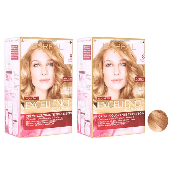 کیت رنگ مو لورآل مدل Excellence شماره 8  حجم 48 میلی لیتر رنگ بلوند قهوه ای روشن مجموعه 2 عددی