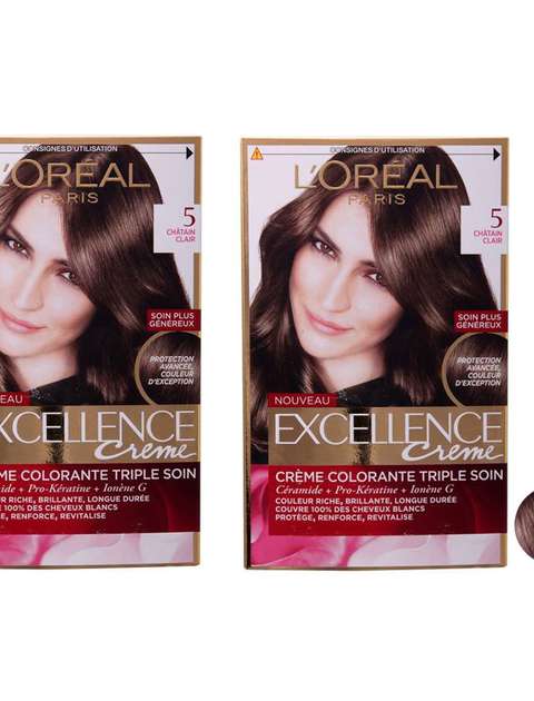 کیت رنگ مو لورآل مدل Excellence شماره 5 رنگ قهوه ای تیره مجموعه 2 عددی