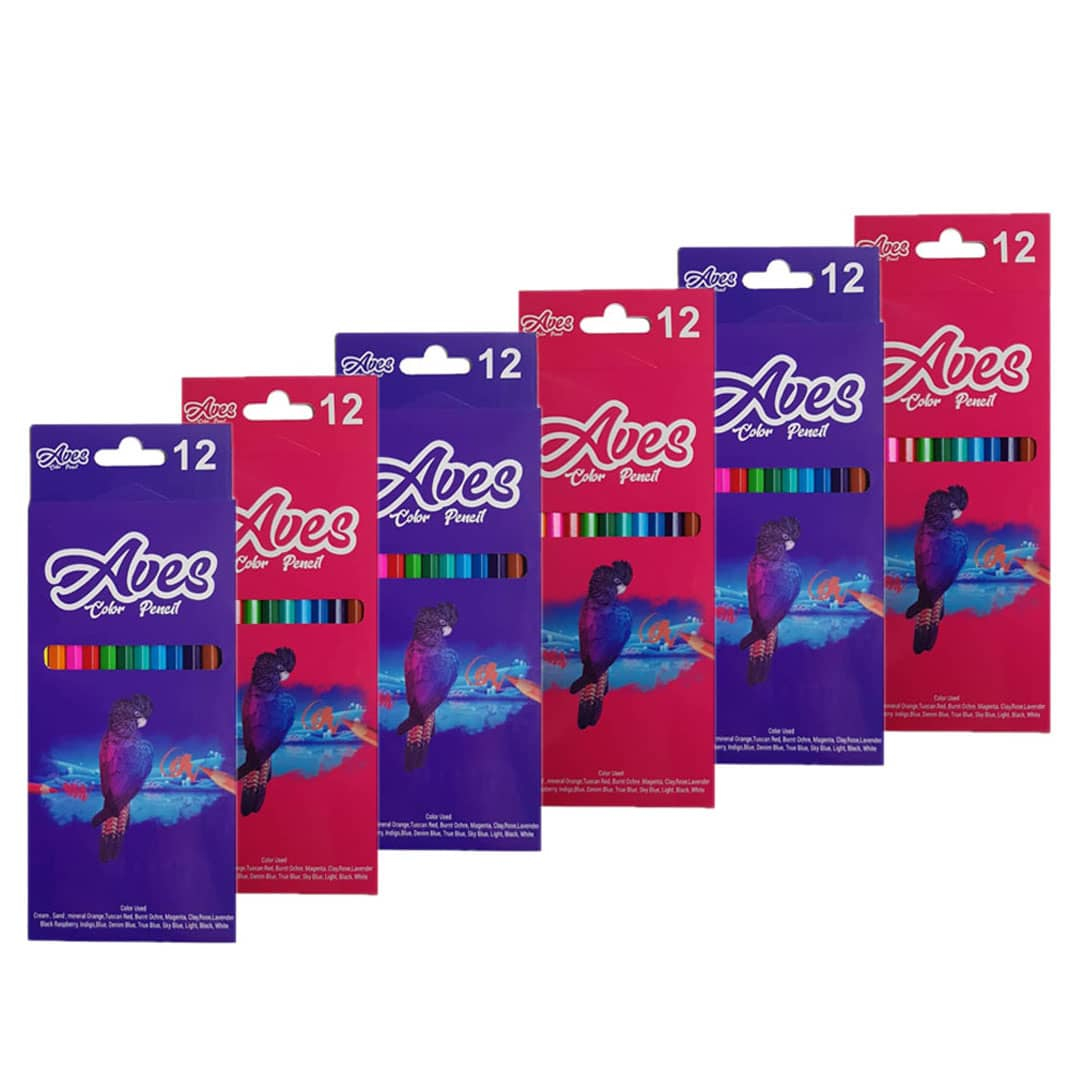 مداد رنگی 12 رنگ اویز مدل فانی مجموعه 6 عددی