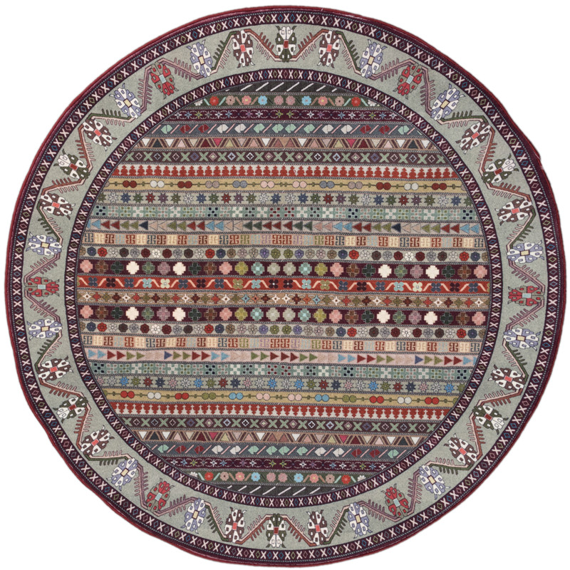 فرش ماشینی محتشم طرح گرد مدل سنتی ترکمن کد 100315 زمینه لاکی