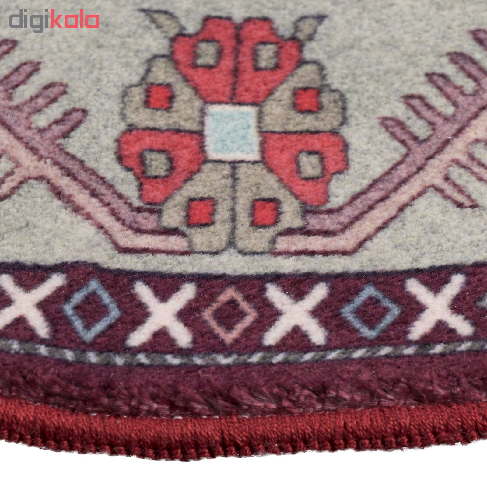 فرش ماشینی محتشم طرح گرد مدل سنتی ترکمن کد 100315 زمینه لاکی