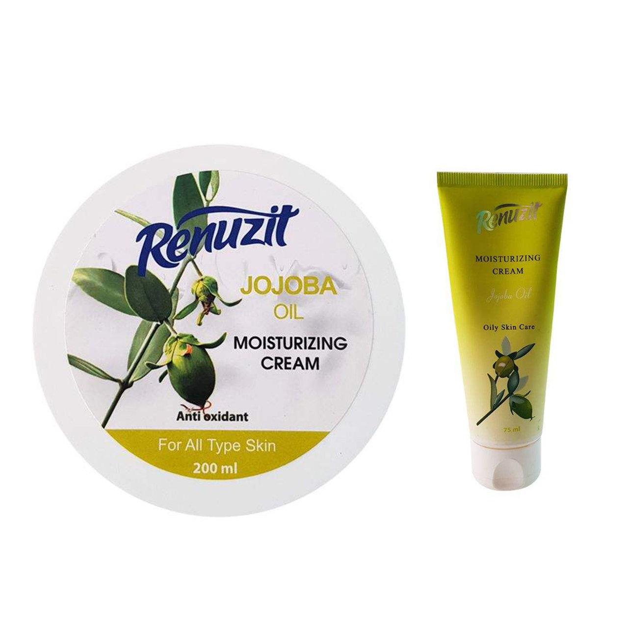 کرم مرطوب کننده رینو زیت مدل jojoba oil حجم 200 میلی لیتر به همراه کرم مرطوب کننده  حجم 75 میلی لیتر