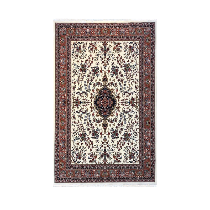 فرش ماشینی ستاره کویر یزد مدل ایساتیس کد I-026 زمینه کرم