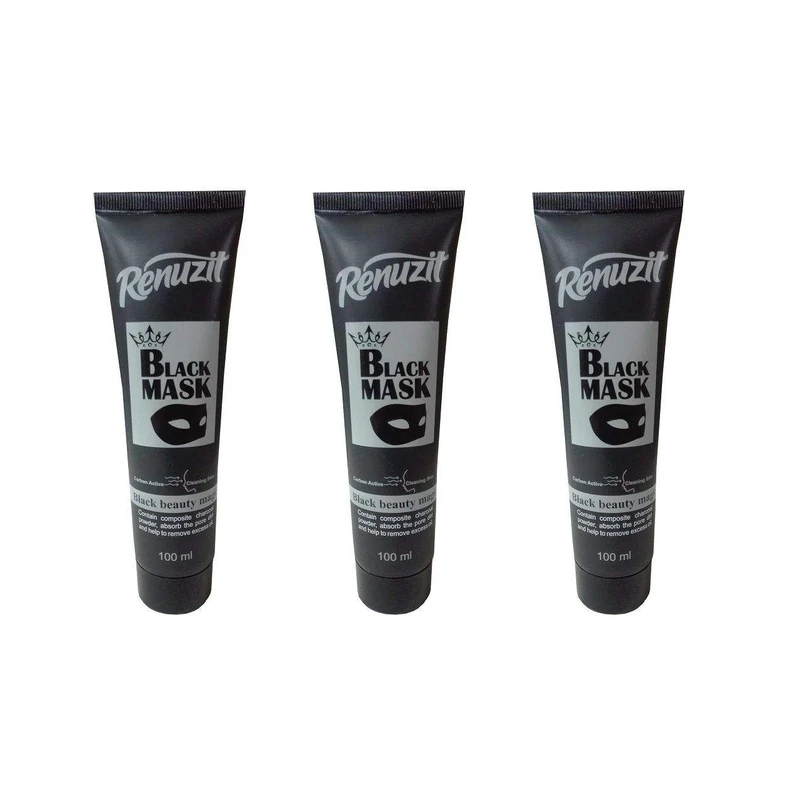 ماسک صورت رینو زیت مدل Black mask carbon active حجم 100 میلی لیتر مجموعه 3 عددی