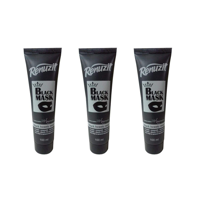 ماسک صورت رینو زیت مدل Black mask carbon active حجم 100 میلی لیتر مجموعه 3 عددی