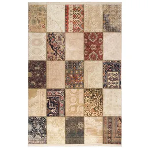 فرش ماشینی محتشم طرح چهل تکه کد 100508 زمینه کرم