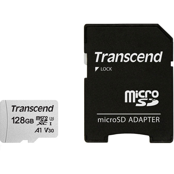 کارت حافظه  microSDXC ترنسند مدل 300s  کلاس 10 استاندارد UHS-U3 سرعت 95MBps ظرفیت 128 گیگابایت به همراه آداپتور SD