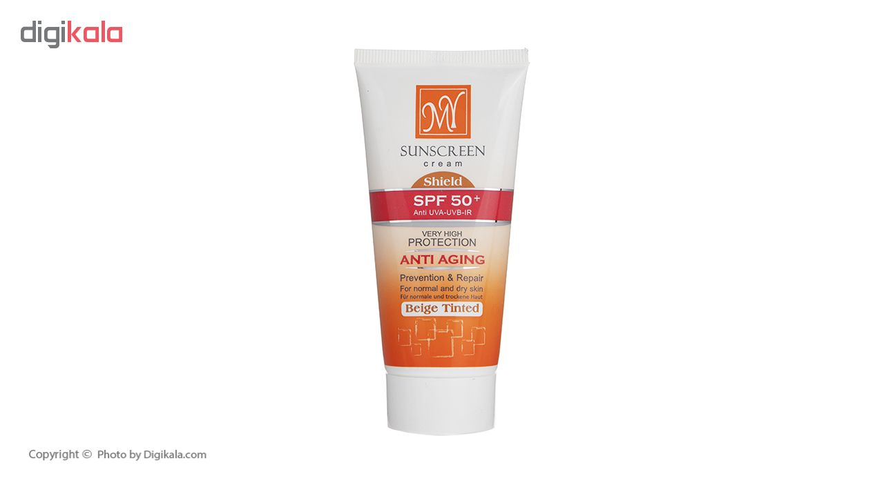 کرم ضد آفتاب رنگی و ضد چروک شیلد+مای SPF50 بژ تیره