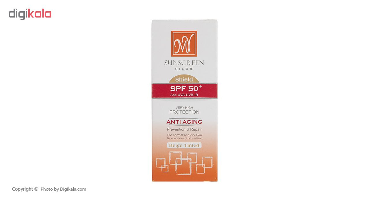 کرم ضد آفتاب رنگی و ضد چروک شیلد+مای SPF50 بژ تیره