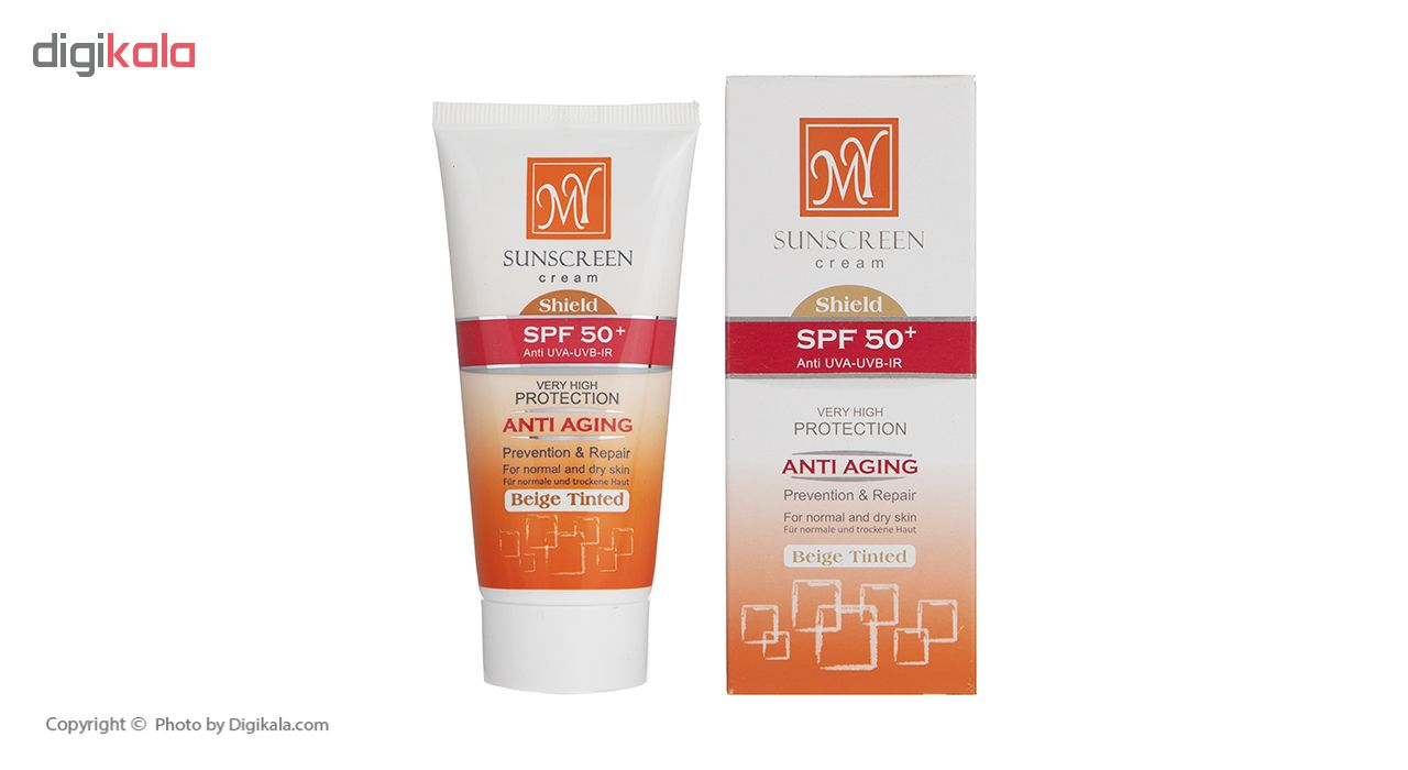 کرم ضد آفتاب رنگی و ضد چروک شیلد+مای SPF50 بژ تیره