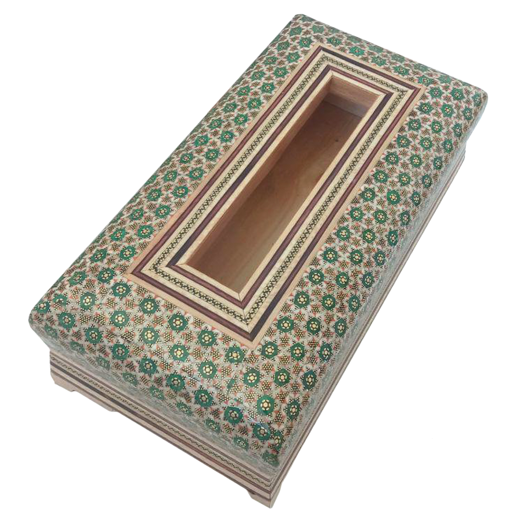جعبه دستمال کاغذی خاتم کاری طرح شش گل کد KH0100