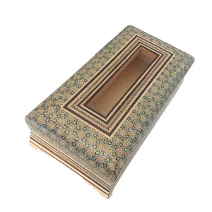 جعبه دستمال کاغذی خاتم کاری طرح شش گل کد KH0101