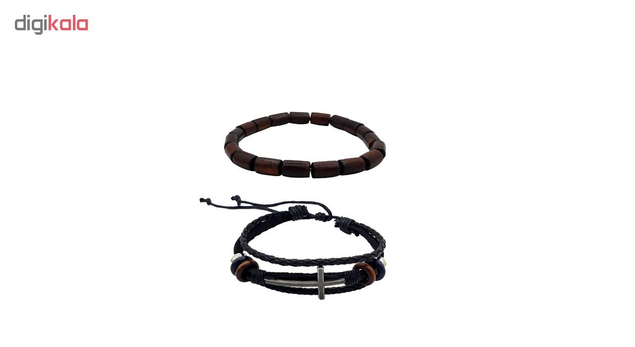دستبند مردانه طرح صلیب کد mp151 مجموعه 2 عددی