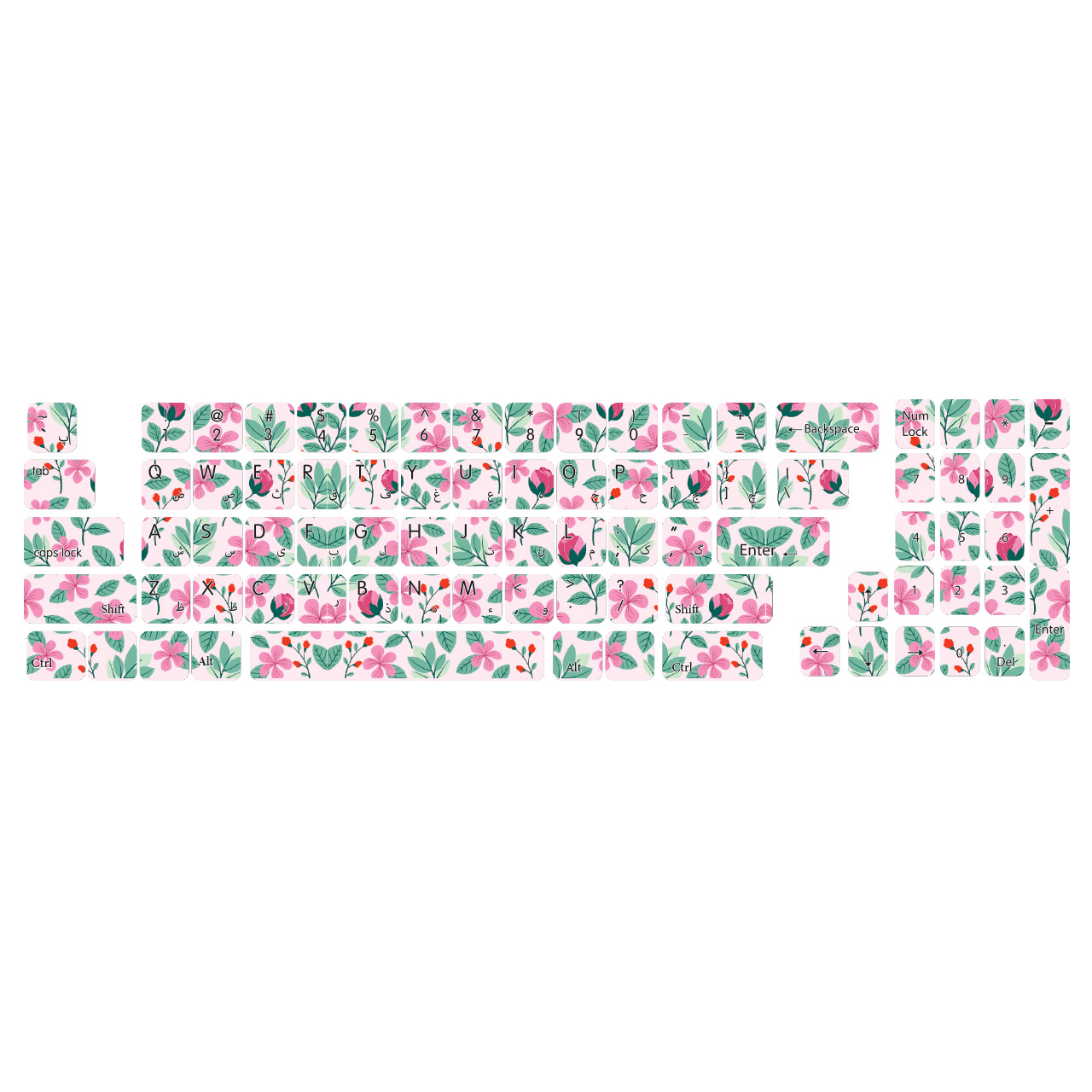 برچسب  حروف فارسی کیبورد طرح گل ها  کد ۱۰۲