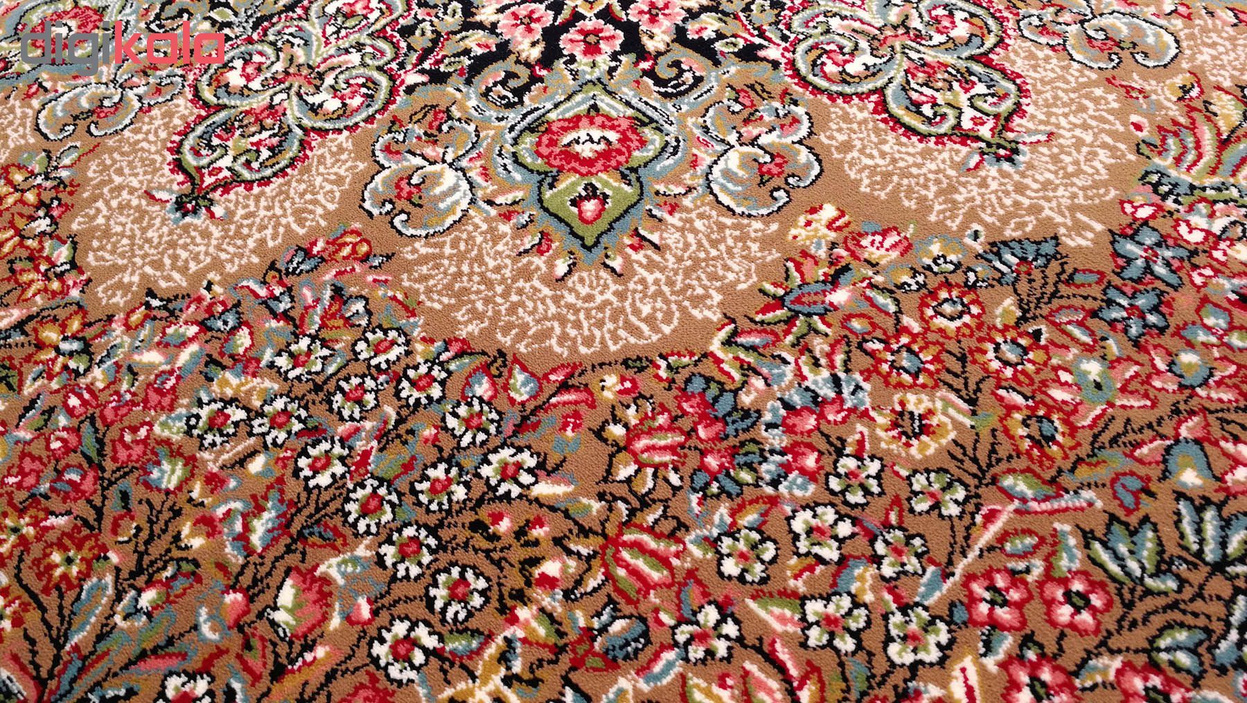 فرش ماشینی زمرد مشهد مدل ریز گل کرمان زمینه گردویی