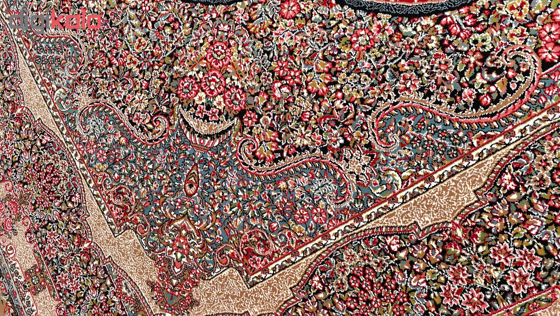 فرش ماشینی زمرد مشهد مدل ریز گل کرمان زمینه گردویی