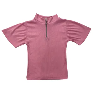 کراپ‌تاپ آستین کوتاه زنانه مدل زیپ دار 12-30 رنگ صورتی