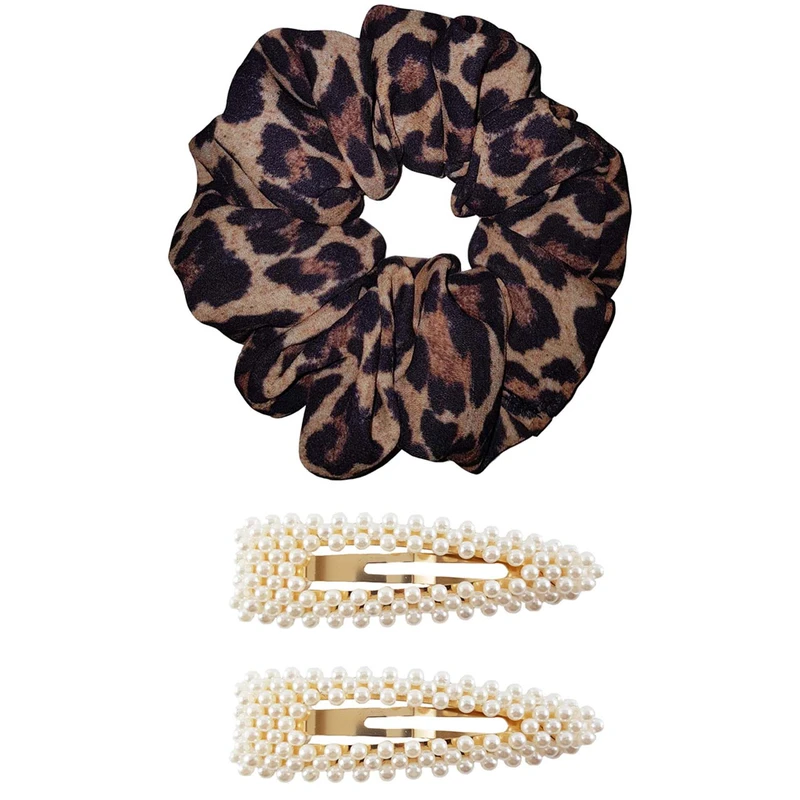 ست کش و گیره مو زنانه مدل پلنگی بسته 3 عددی