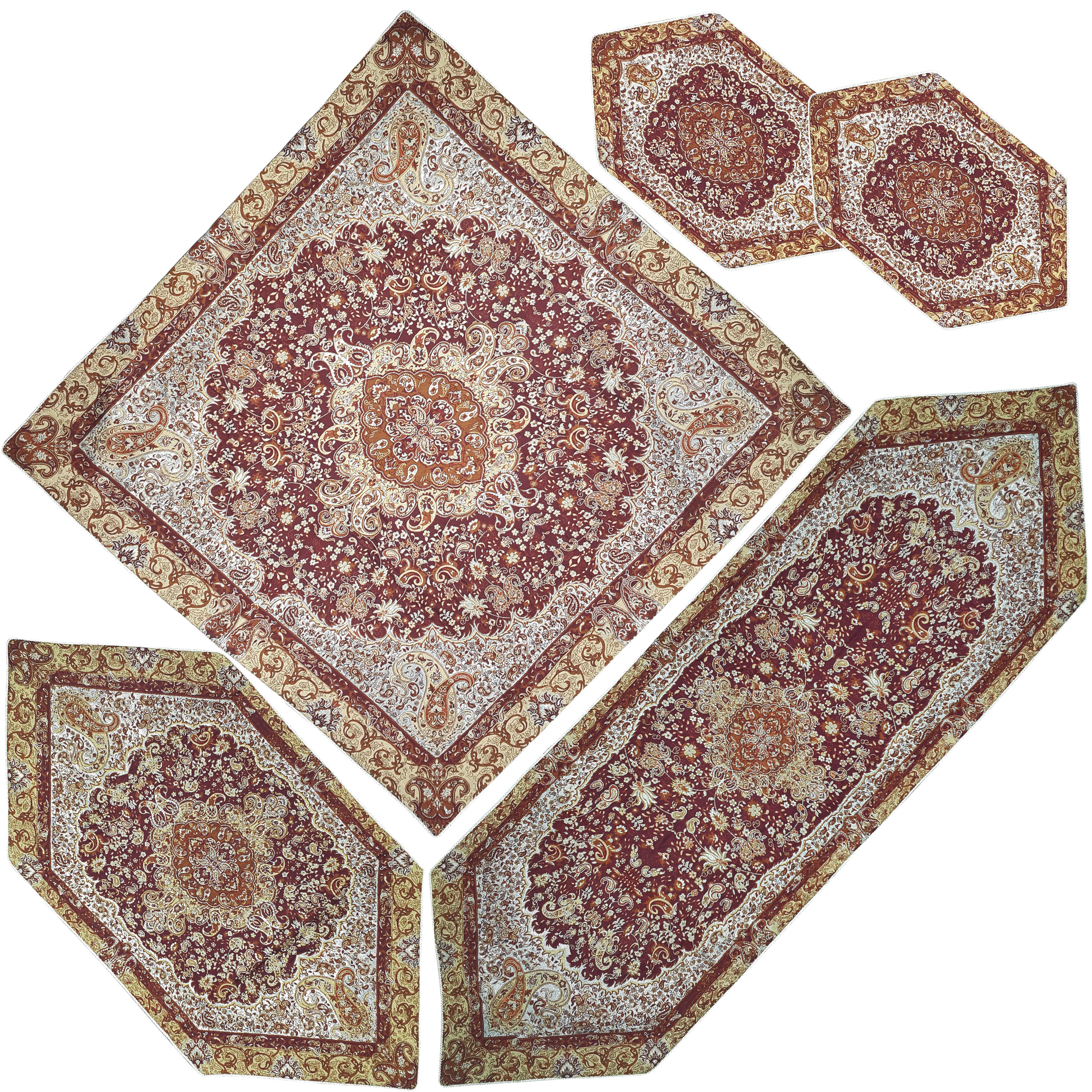 ست 5 تکه رومیزی ترمه  مدل چهل ستون کد BROWN5-5