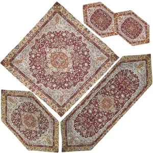 ست 5 تکه رومیزی ترمه  مدل چهل ستون کد BROWN5-5