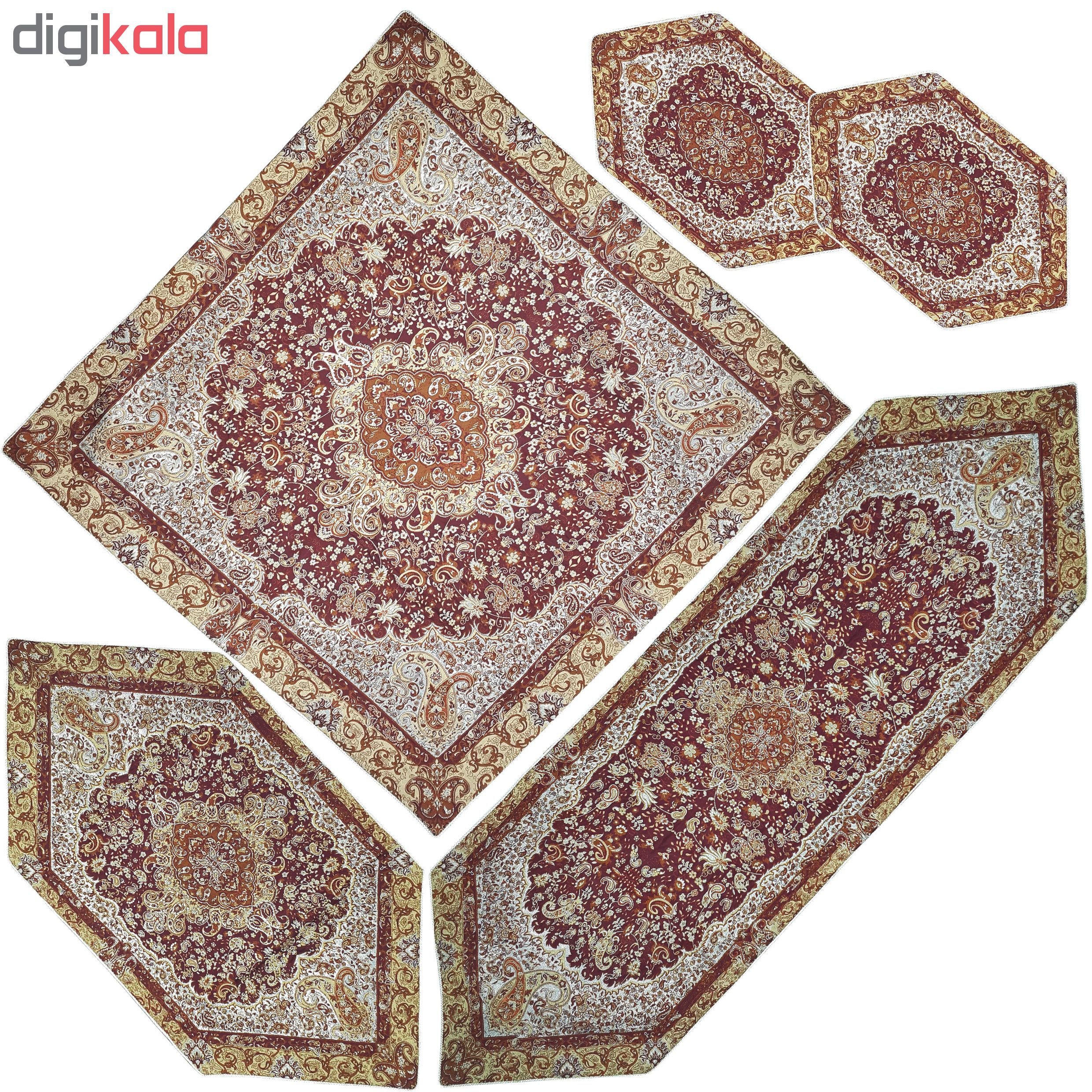 ست 5 تکه رومیزی ترمه  مدل چهل ستون کد BROWN5-5
