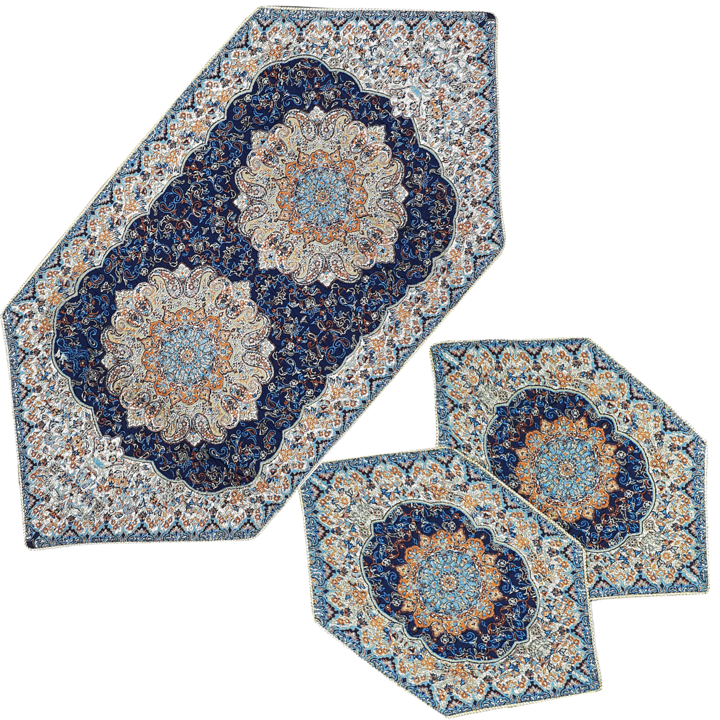 ست 3 تکه رومیزی ترمه مدل ترنج کد SRMH3-3