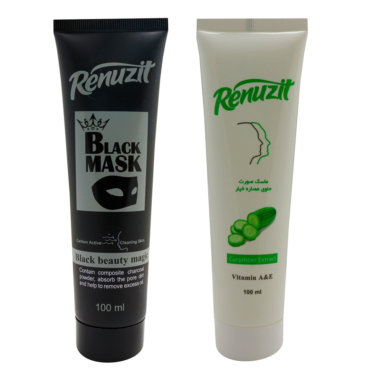 ماسک صورت رینو زیت مدل Black Mask حجم 100 میلی لیتر به همراه ماسک صورت مدل خیار حجم 100 میلی لیتر