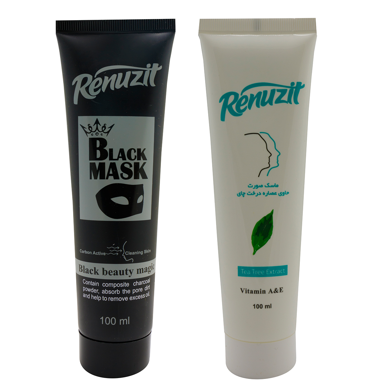ماسک صورت رینو زیت مدل Black Mask حجم 100 میلی لیتر به همراه ماسک صورت مدل درخت چای حجم 100 میلی لیتر