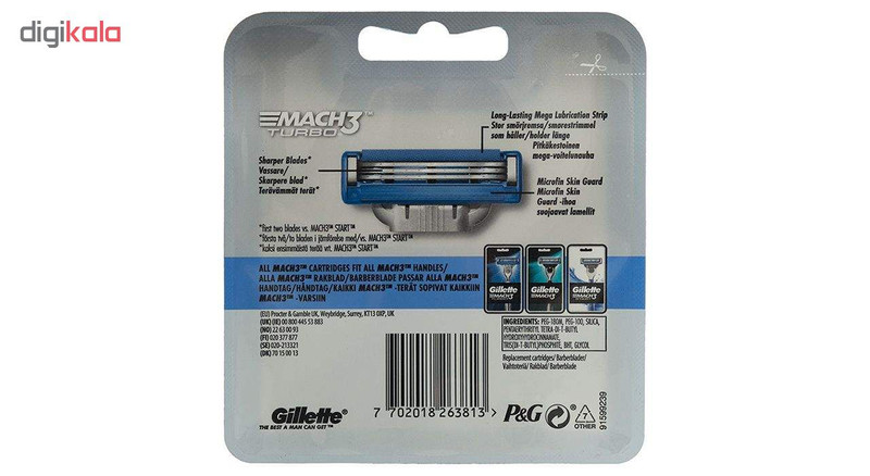تیغ یدک ژیلت مدل Mach 3 Turbo ‏بسته 4 عددی