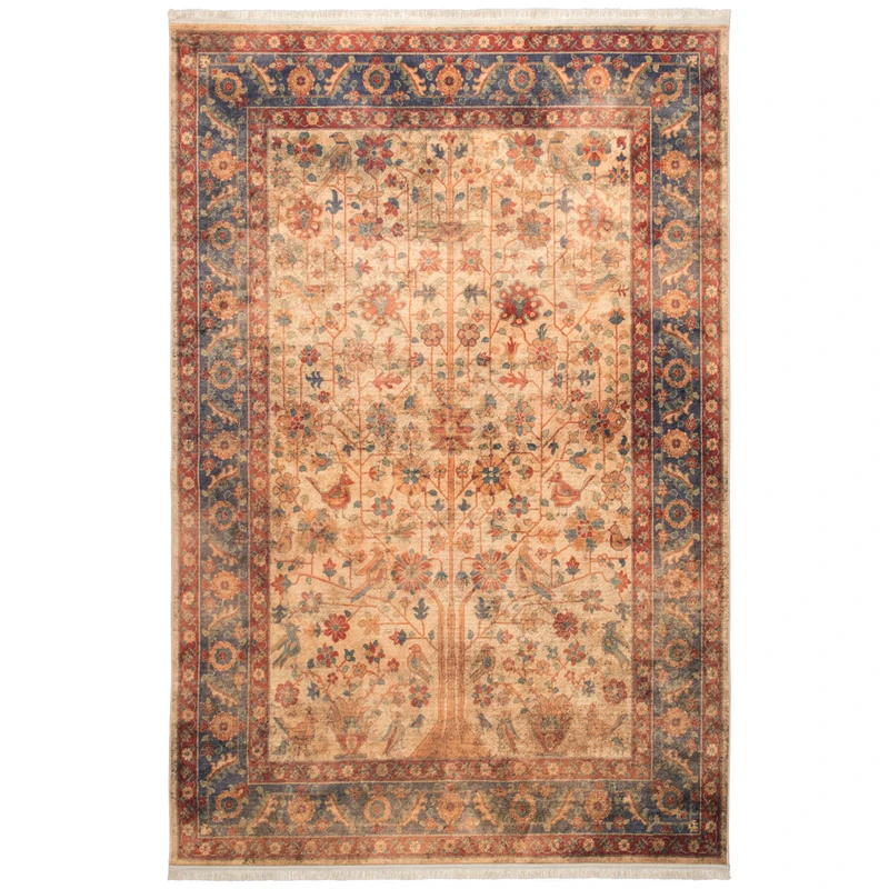 فرش ماشینی محتشم طرح کهنه نما کد 100623 زمینه کرم