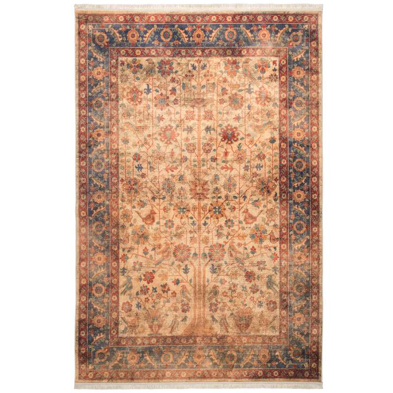 فرش ماشینی محتشم طرح کهنه نما کد 100623 زمینه کرم