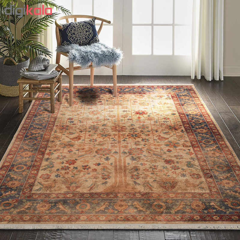 فرش ماشینی محتشم طرح کهنه نما کد 100623 زمینه کرم