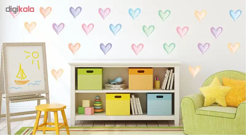 استیکر دیواری طرح قلب های رنگی کد 02