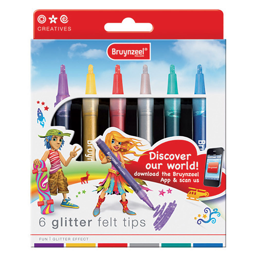 ماژیک ۶ رنگ برنزیل مدل glitter felt tips