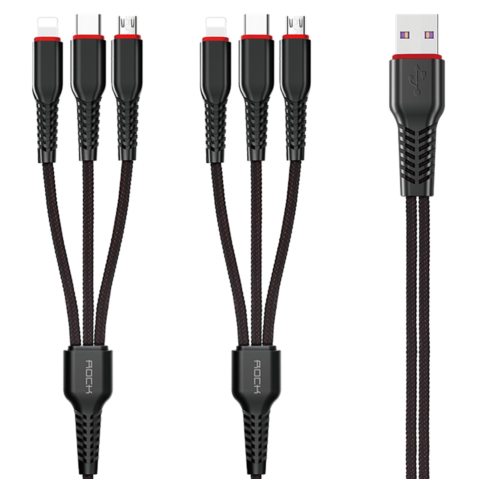 کابل USB به لایتنینگ / USB-C / microUSB راک مدل RCB0734 طول 2 متر
