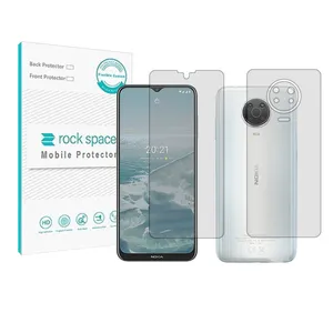 Rockspace HyGEL model transparent screen protector suitable for Nokia G20 mobile phone along with phone back protector and camera lens