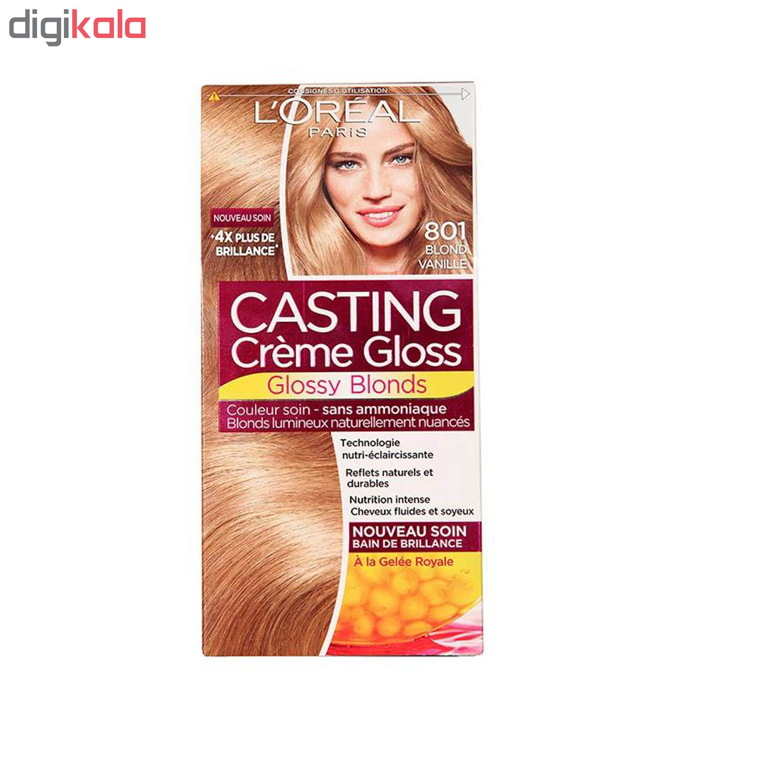 کیت رنگ مو لورآل مدل Casting Creme Gloss شماره 801 حجم 48 میلی لیتر رنگ بلوند وانیلی مجموعه 2 عددی