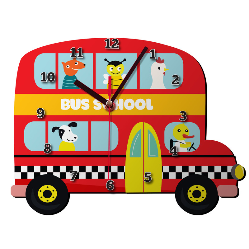 ساعت دیواری کودک باروچین طرح اتوبوس مدرسه