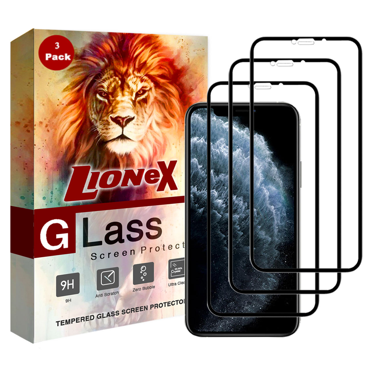 محافظ صفحه نمایش  5D لایونکس مدل CRM مناسب برای گوشی موبایل اپل iPhone 11 بسته سه عددی