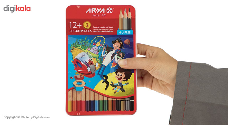 مداد رنگی 12 + 3 رنگ آریا مدل 3021