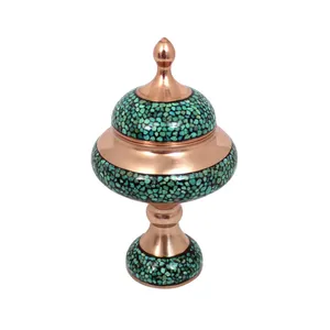 قندان فيروزه کوبي دست نگار طرح پايه دار کد 02-39