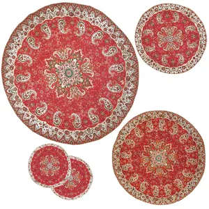 ست 5 تکه رومیزی ترمه مدل نسترن کد RED5-5GRD